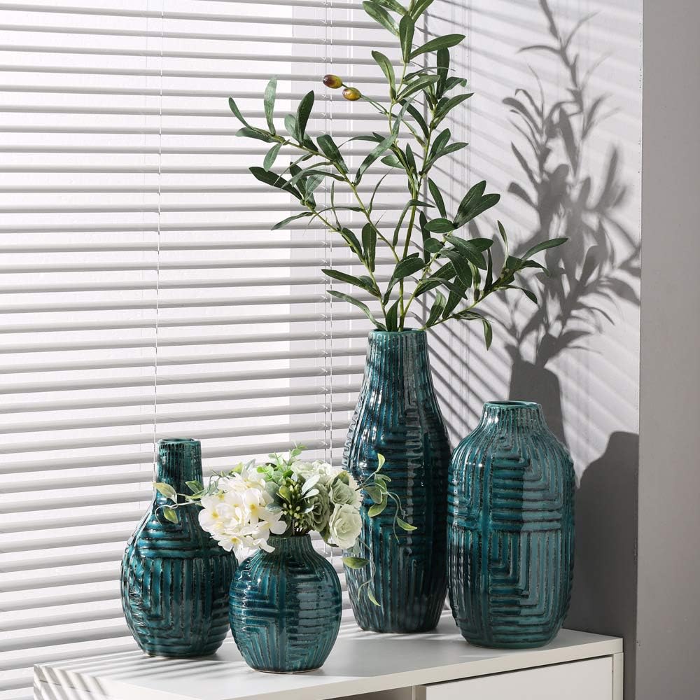 Teal Ceramic Vase Medium 13.8" H U101