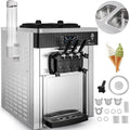 Commercial Ice Cream Machine 20-28L/H Soft Serve 3 Flavors 2200W Silver I718