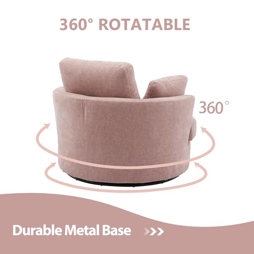 42.2" Oversized Chenille Beige Swivel Barrel Chair Y58924