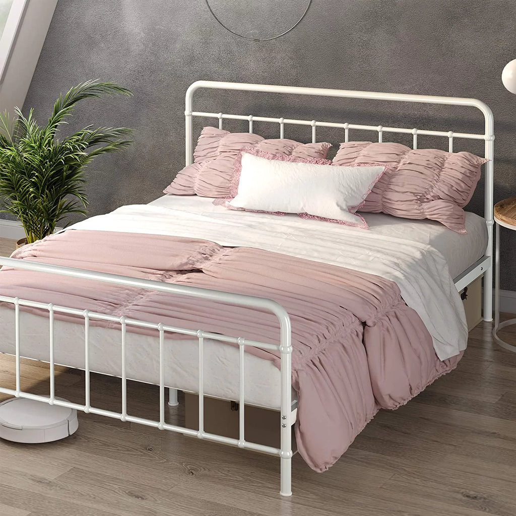 White Full Metal Platform Bed Frame S70958
