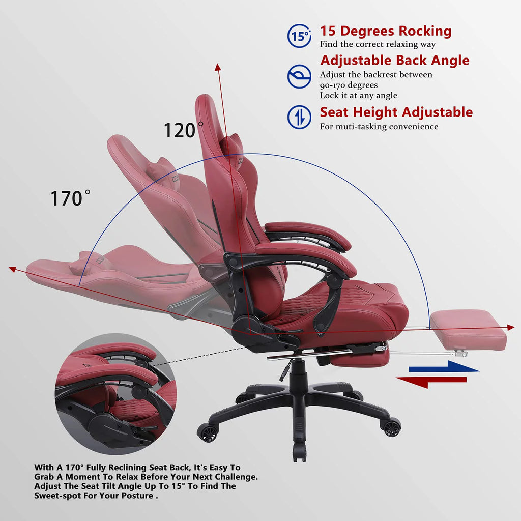 Gaming Chair Massage PU Leather with Footrest L82010