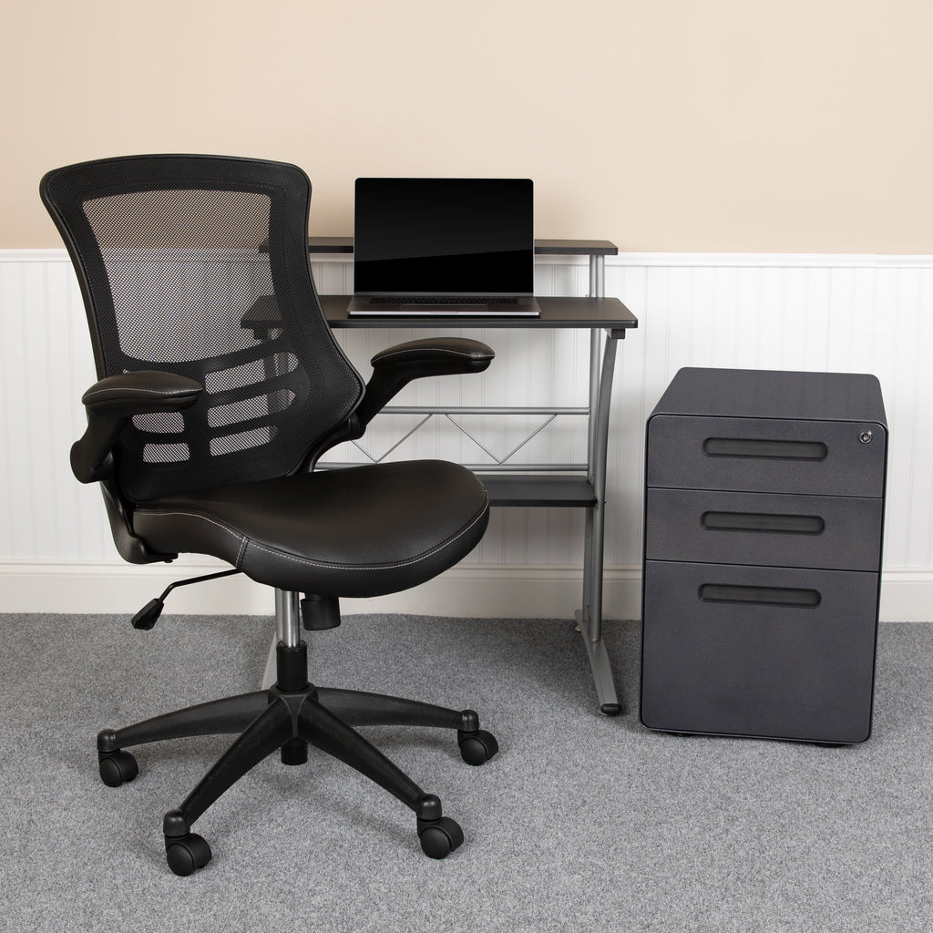 Black Computer Desk, Ergonomic Mesh Office Chair and Locking Mobile Filing Cabinet R441