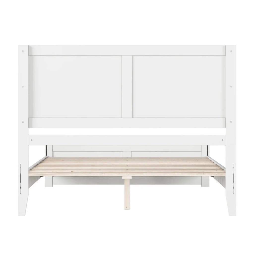 Queen Solid Wood Low Profile Platform Bed with Footboard, White Q3726