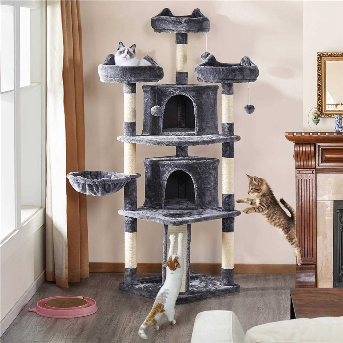 Dark Gray Large Plush Cat Tree with 3 Perches J361