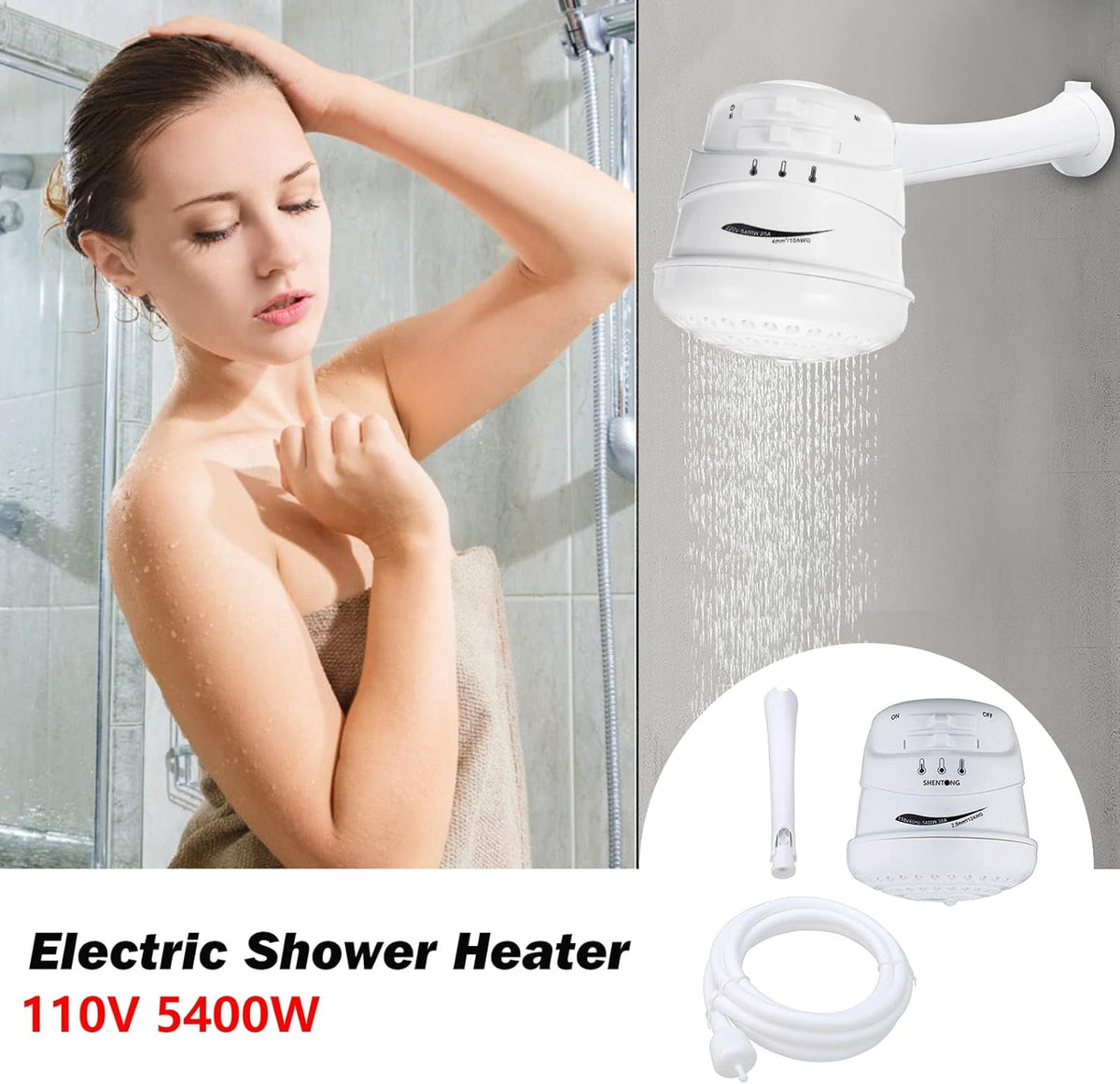 110V 5400W Electric Instant Hot Water Shower Head Heater Pack of 2 C7877