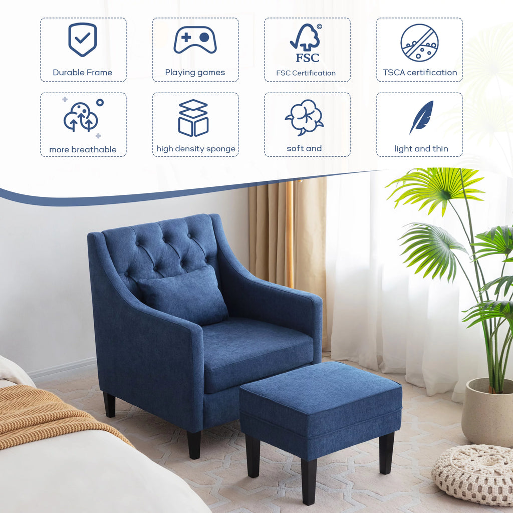 Blue Upholstered Accent Chair with Ottoman R119