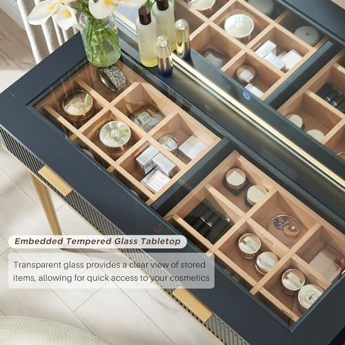 48" Glass Top Vanity Desk with Lighted Mirror and 5 Drawers P786671