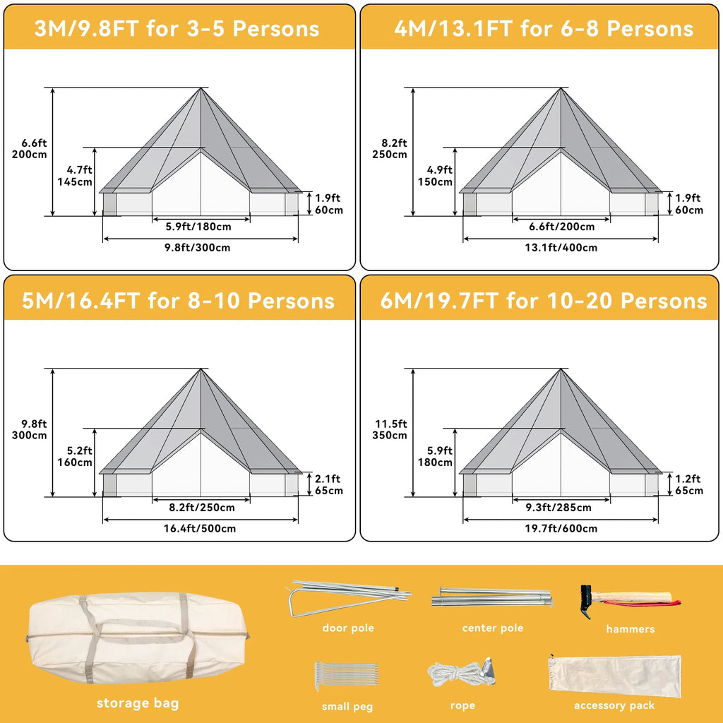 4 Seasons Waterproof Cotton Camping Tent with Stove Jacks G46024