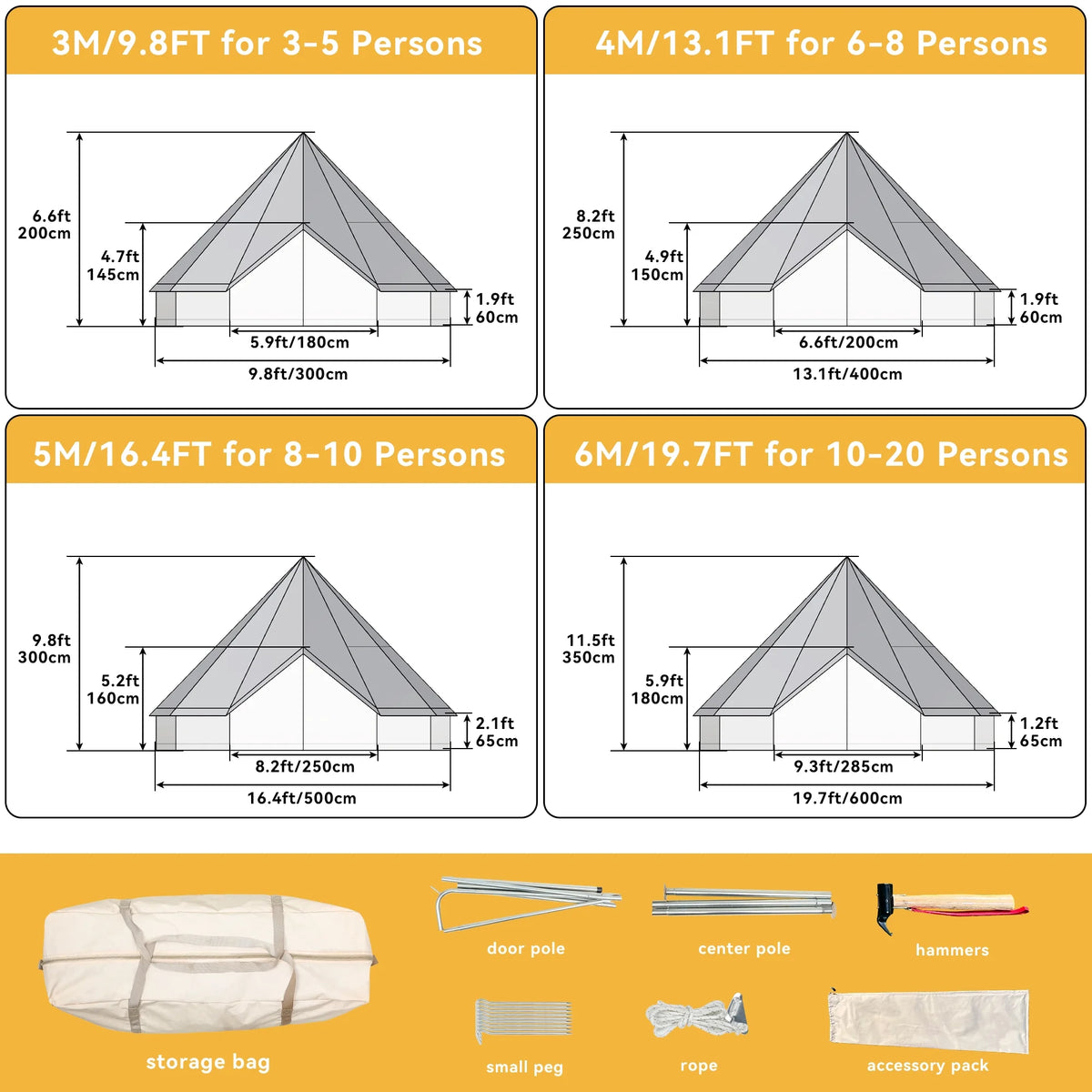 4 Seasons Waterproof Cotton Camping Tent with Stove Jacks G46024
