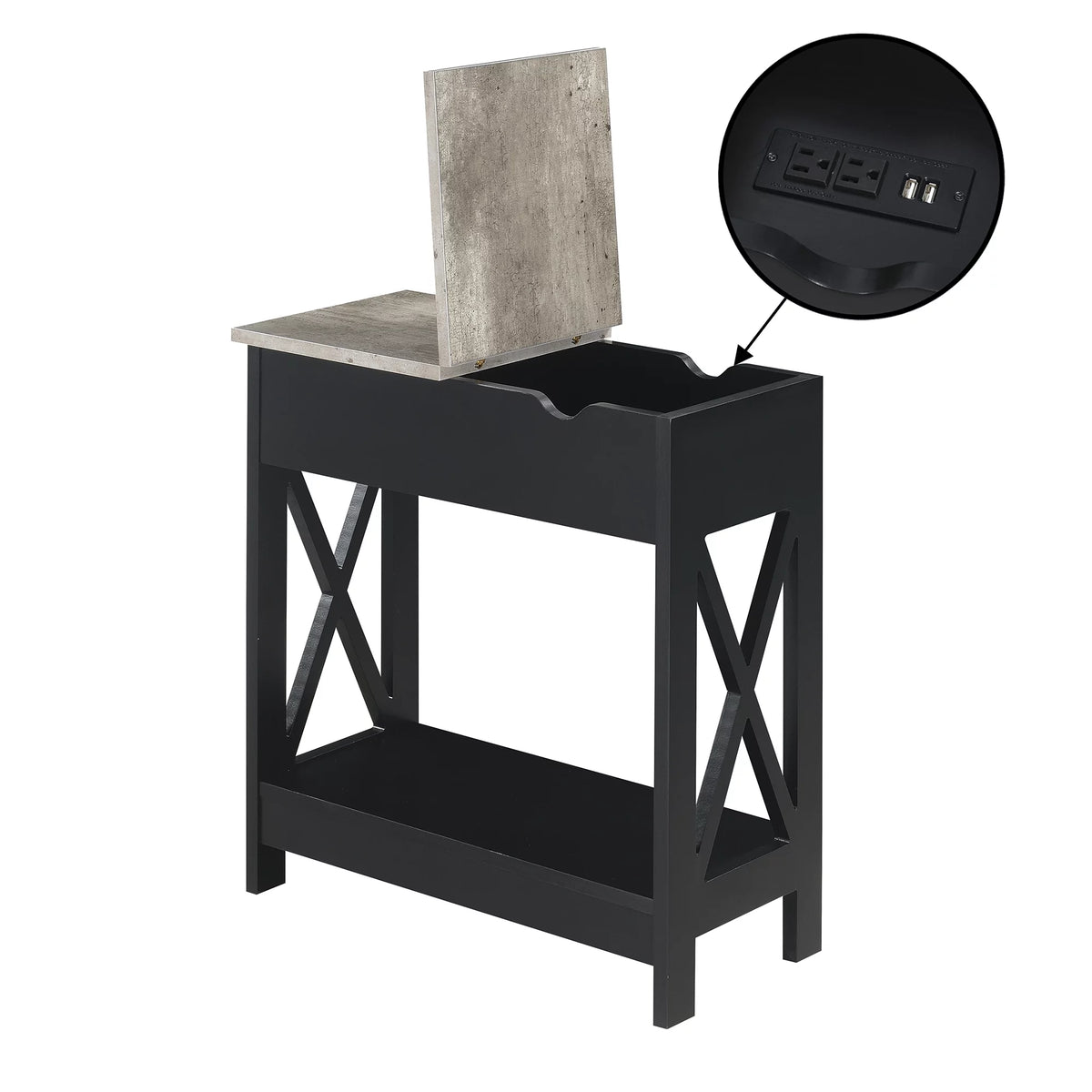 Flip Top End Table with Charging Station and Shelf R881368