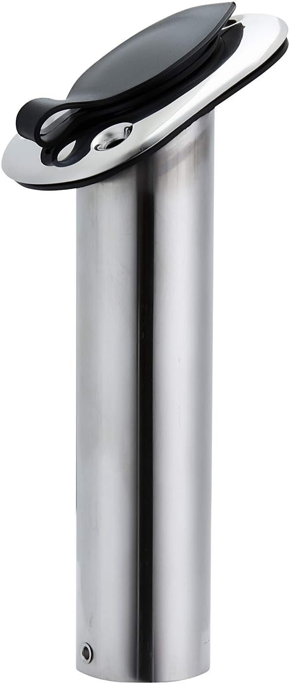 Stainless Steel 30 Degree Flush Mount Boat Fishing Rod Holder with Rubber Cap, PVC Liner & Gasket Pack of 2 M162186