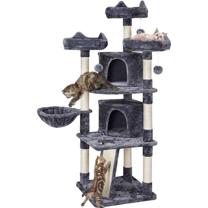 Dark Gray Large Plush Cat Tree with 3 Perches J361