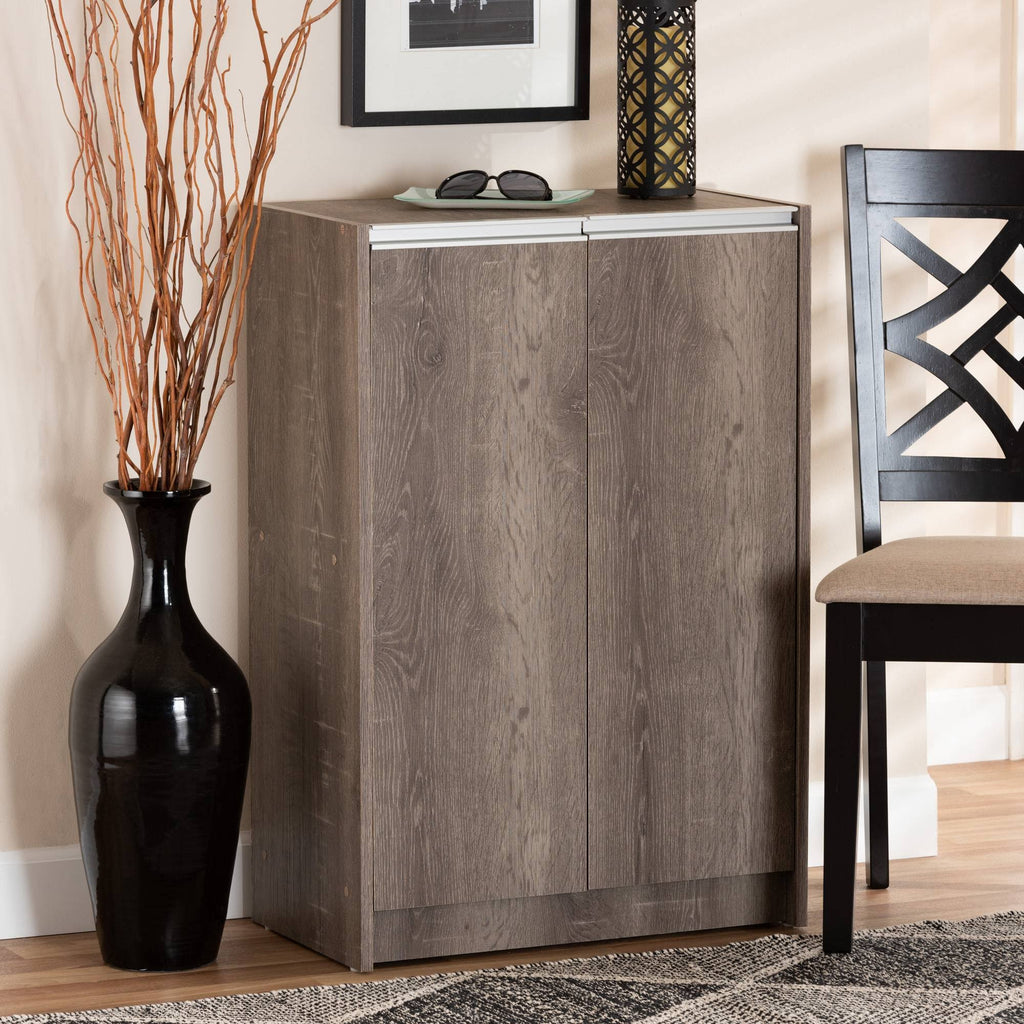 Weathered Oak Finished Wood 2-Door Shoe Cabinet Z229557