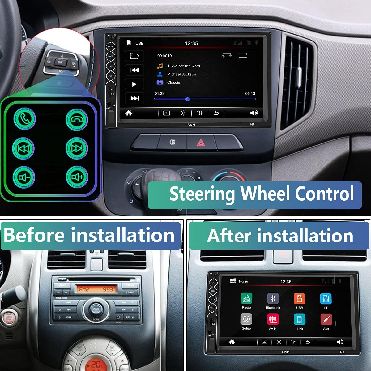 Double Din Car Stereo with Backup Camera J98652