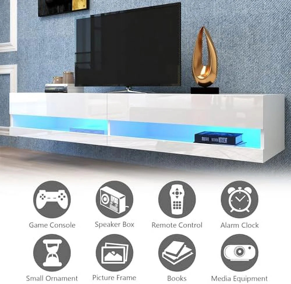 60" Brown Floating TV Stand with 3 Open Compartments V343534