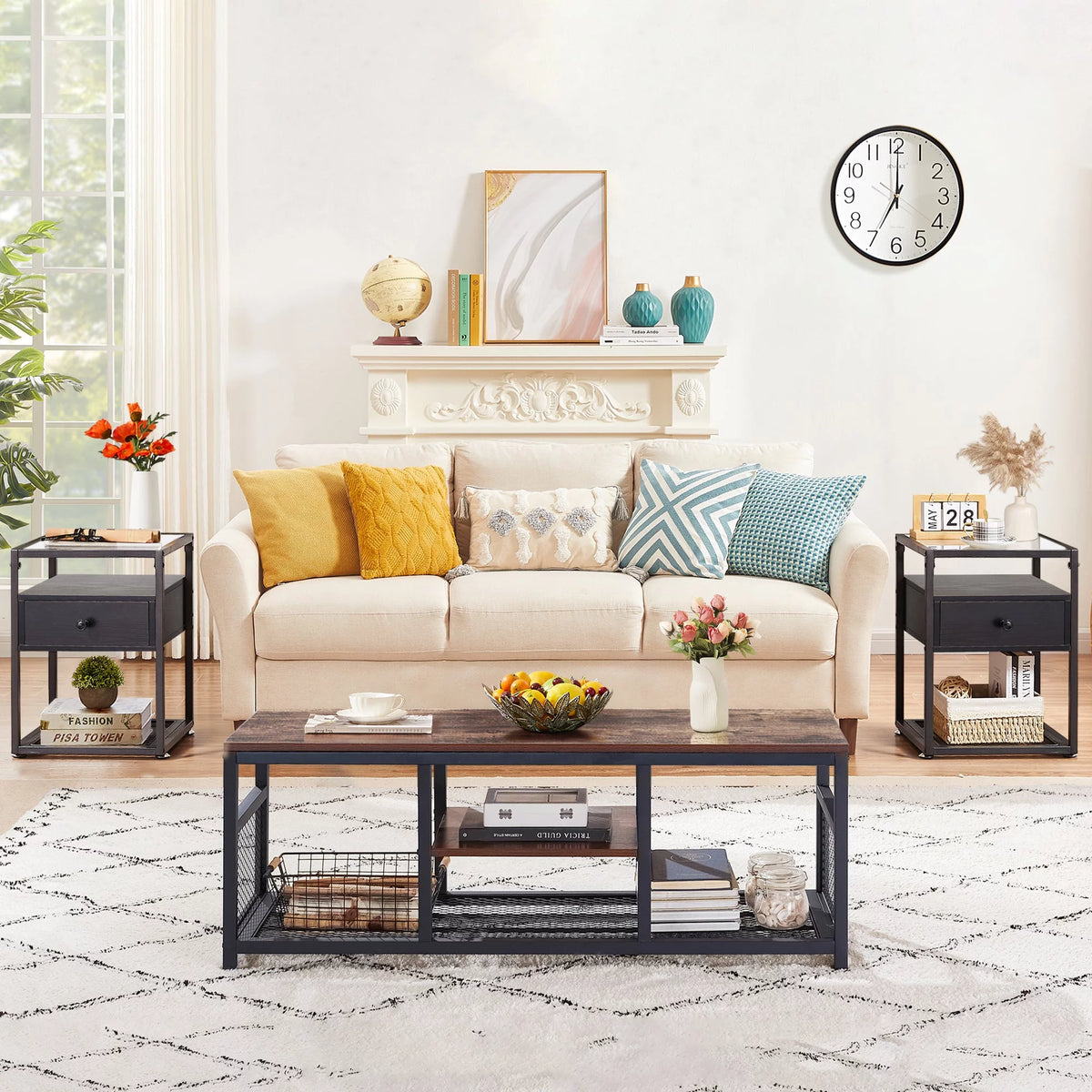 Black 3 Piece Coffee Table and End Table Set O747819