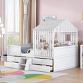 Full Size Low Loft Bed with Roof and Drawers, White K268