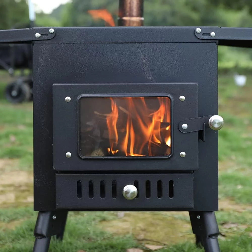 Large Tent Wood Stove with Window and 6 Chimney Pipe X804