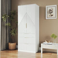 White Freestanding Wooden Wardrobe Armoire with 2 Doors and 3 Drawer A757