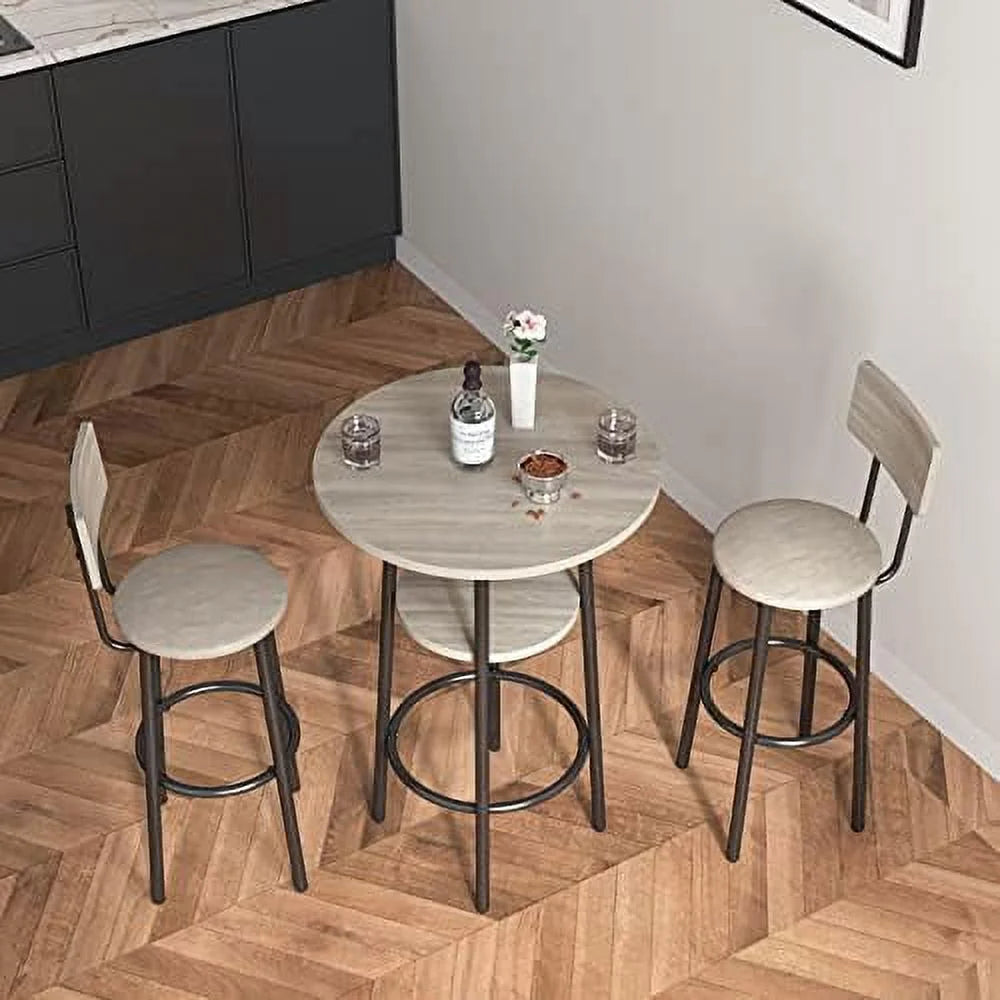 3 Piece Metal and Wood Table and Stools Set I228