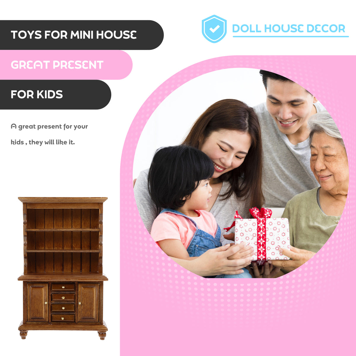 Walnut Color Miniature Bookcase Bookshelf R318