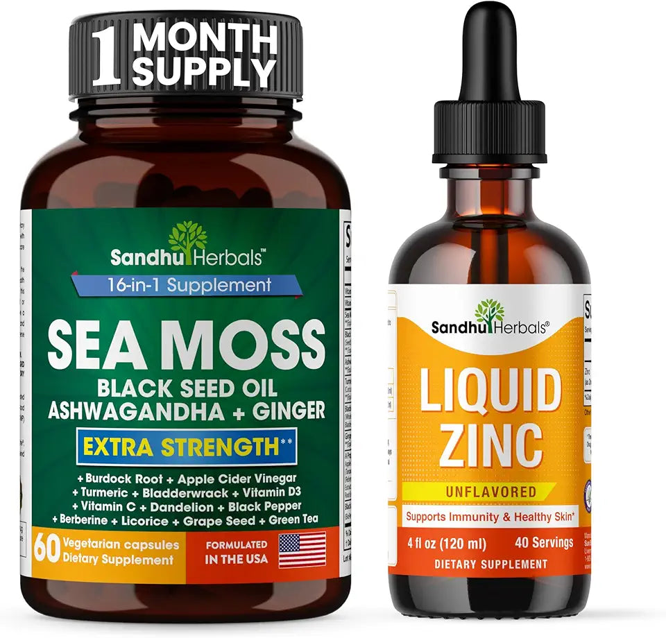Sea Moss Capsules & Liquid Zinc Ionic Drops Supplement 4 fl oz D76164