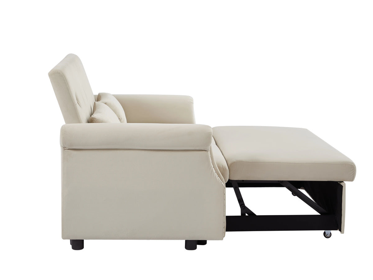 55" Beige Pull Out Sleeper Sofa Bed with Adjustable Backrest S31419