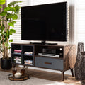 Two-Tone Grey and Walnut Brown Wood 1-Drawer TV Stand D99106