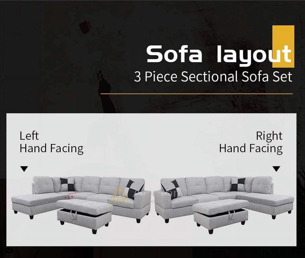 Grey White Right Hand Facing Sofa & Chaise with Ottoman Z216606