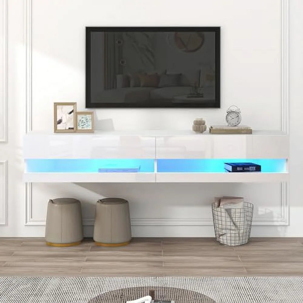 60" Brown Floating TV Stand with 3 Open Compartments V343534