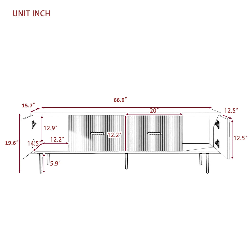 White Wood TV Stand with 5 Champagne Legs A2631