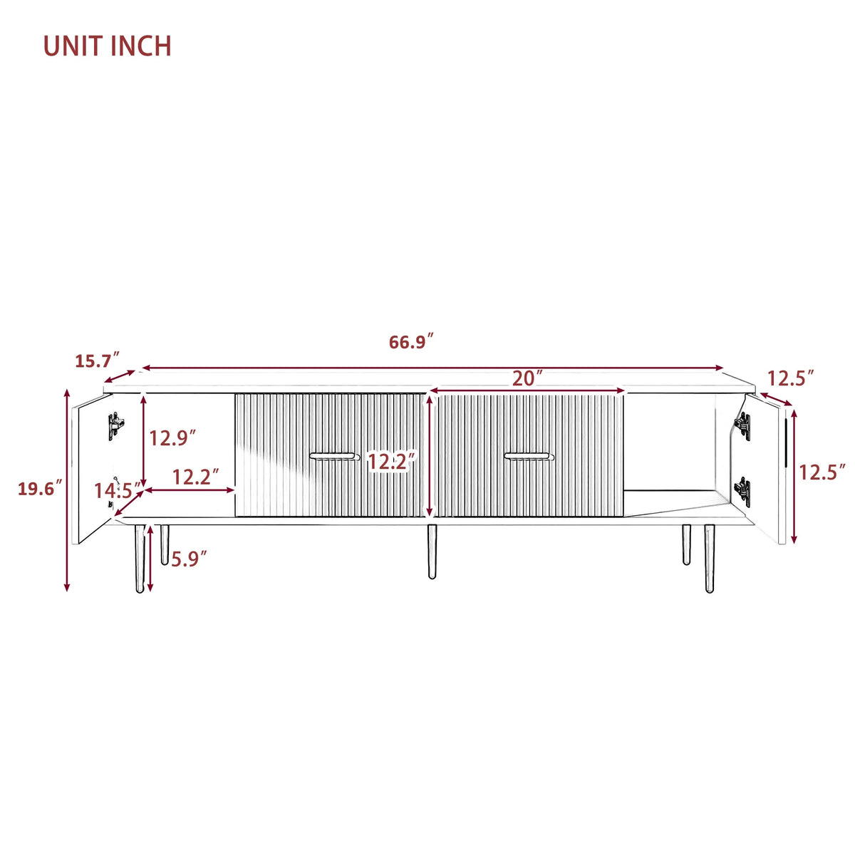 White Wood TV Stand with 5 Champagne Legs A2631