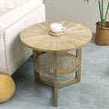 Round Solid Natural Oak Wood End Tables 25x25x24 in N461954