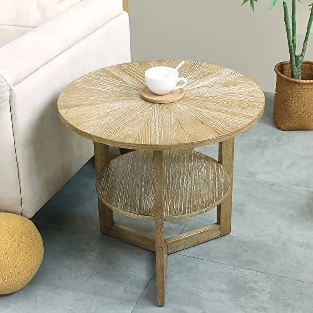 Round Solid Natural Oak Wood End Tables 25x25x24 in N461954