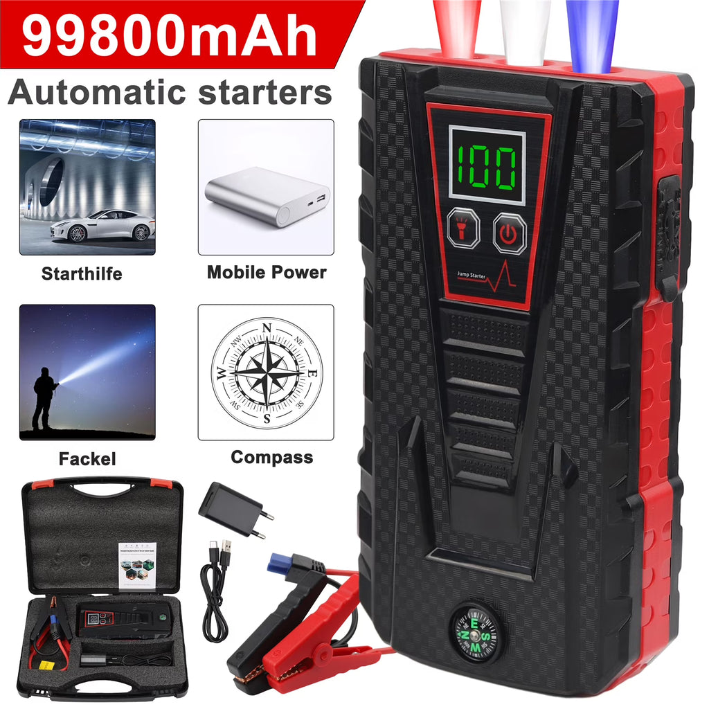 Car Jump Starter 5000A Peak 99800mAh Battery Portable Power Bank T728