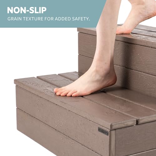 Hot Tub Steps, Gray Non-Slip, Heavy Duty Outdoor Spa Stairs N421506