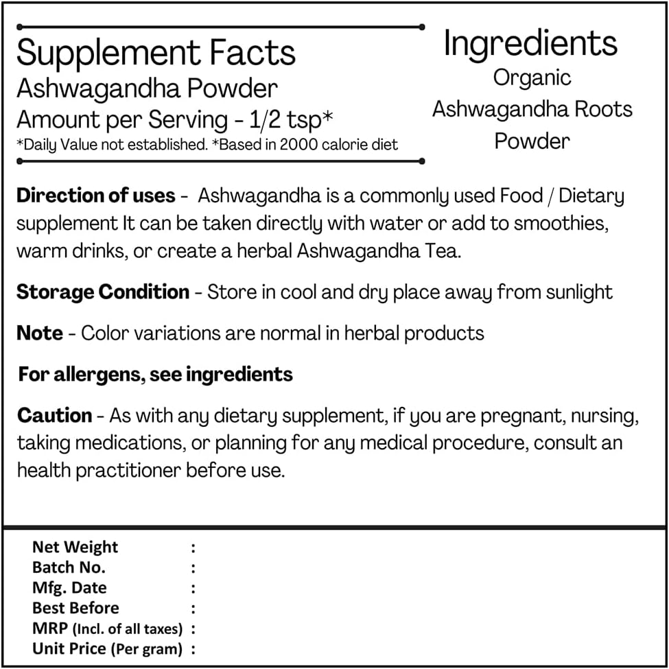 USDA Certified Organic Ashwagandha Powder 227g (0.5 LB) 8 oz H517104