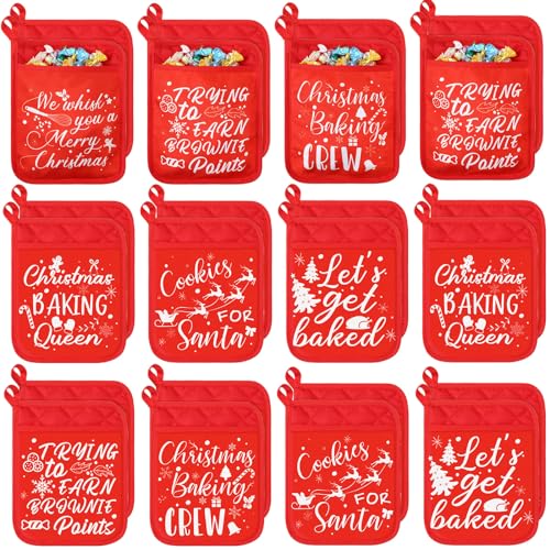 24 Piece Red Christmas Pot Holders with Pockets Oven Mitts H80294