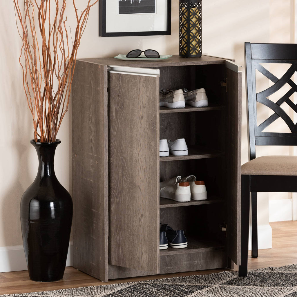 Weathered Oak Finished Wood 2-Door Shoe Cabinet Z229557