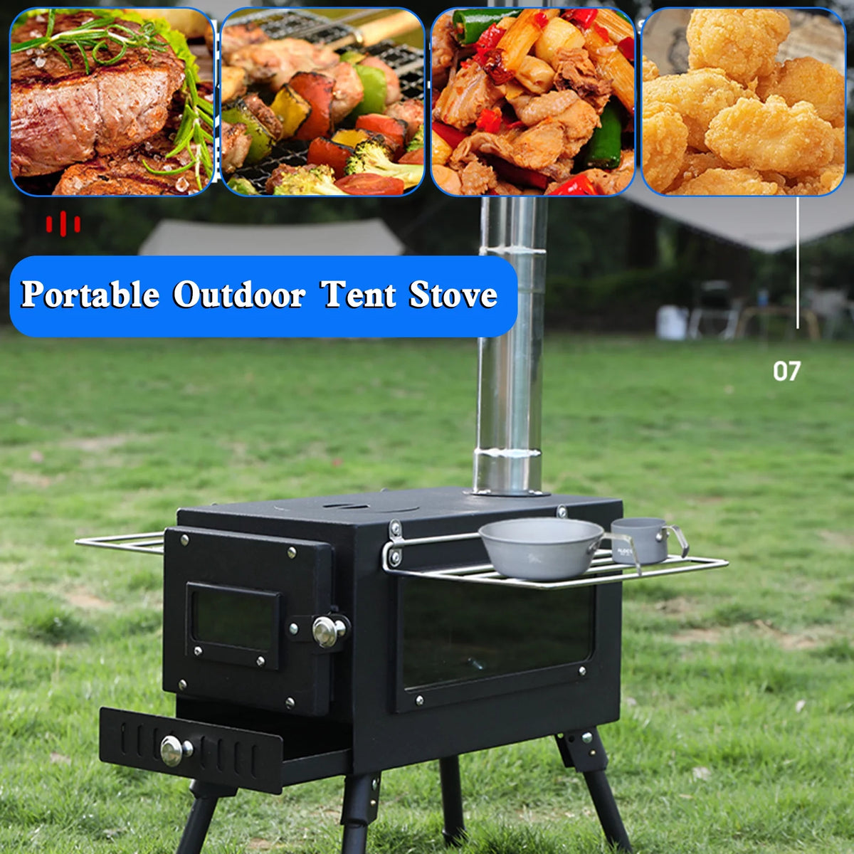 Large Tent Wood Stove with Window and 6 Chimney Pipe X804