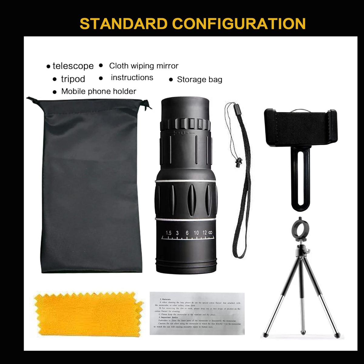 16×52 Waterproof Anti-Fog Monocular with Tripod C3190