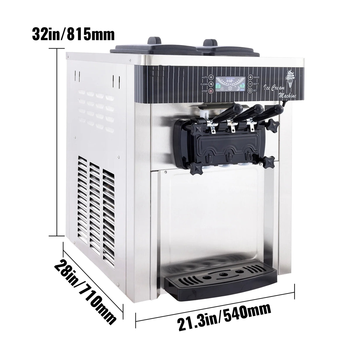 Commercial Ice Cream Machine 20-28L/H Soft Serve 3 Flavors 2200W Silver I718