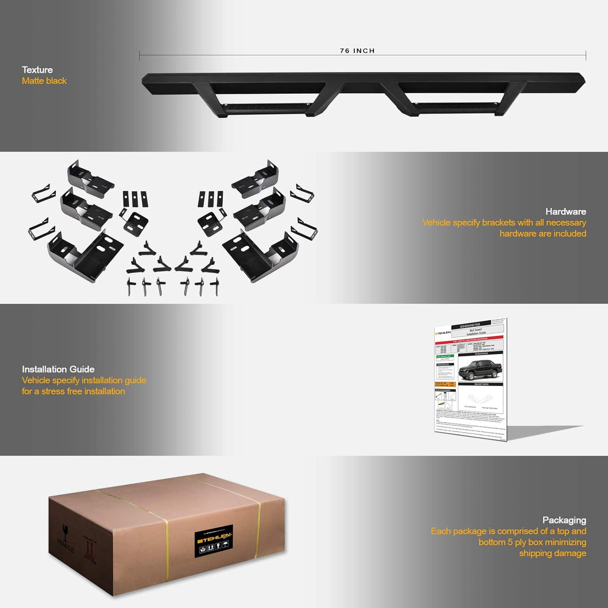 Matte Black Nerf Bars Running Boards for Ram 1500 Quad Cab G386784