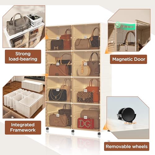 8 Cubbies Handbag Storage Organizer with Magnetic Door and Wheels R9217