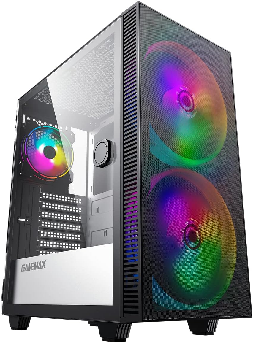 Black Mid-Tower ATX ARGB PC Gaming Case with Tempered Glass Side Panel X524189