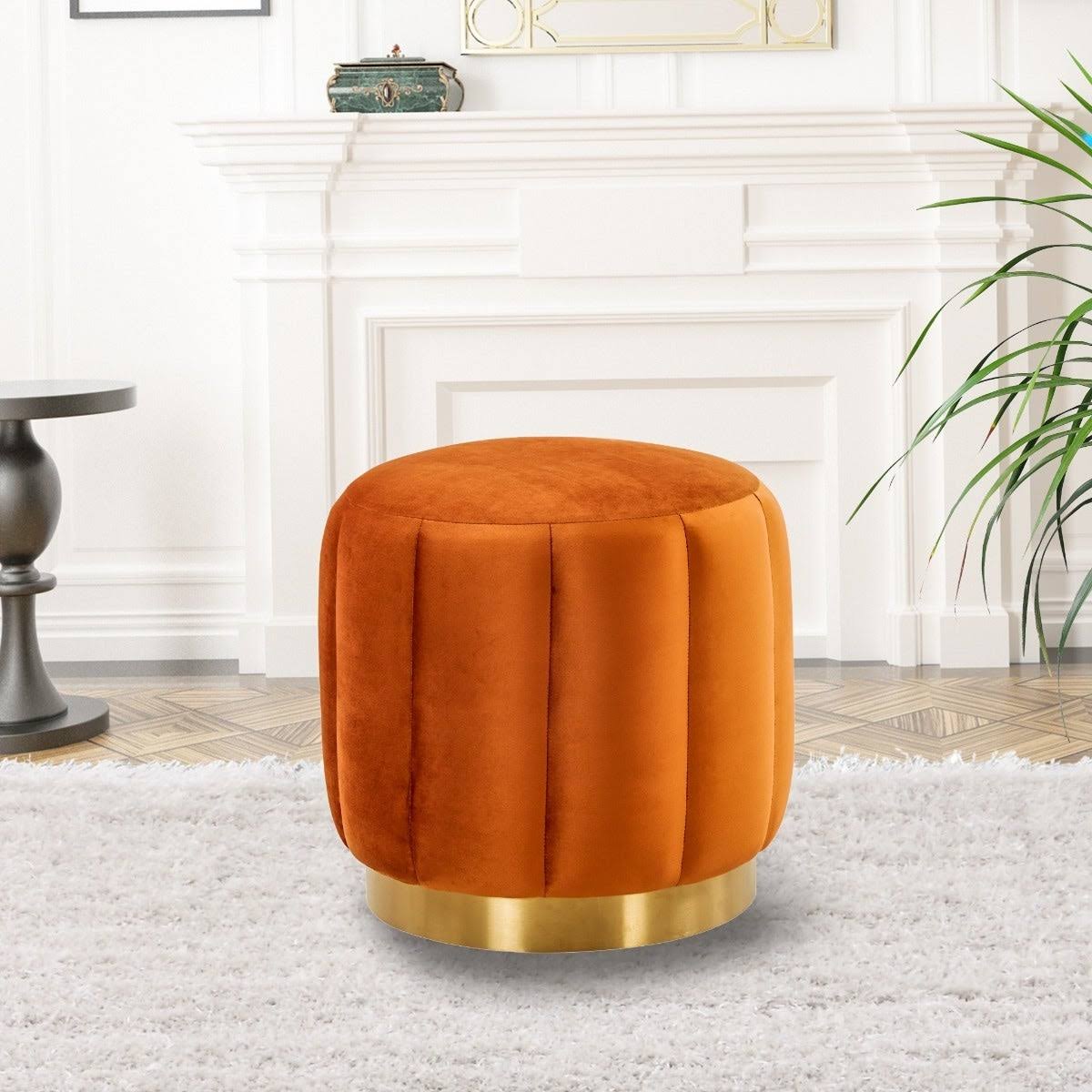 Purple Round Velvet Ottoman with Gold Base X5844
