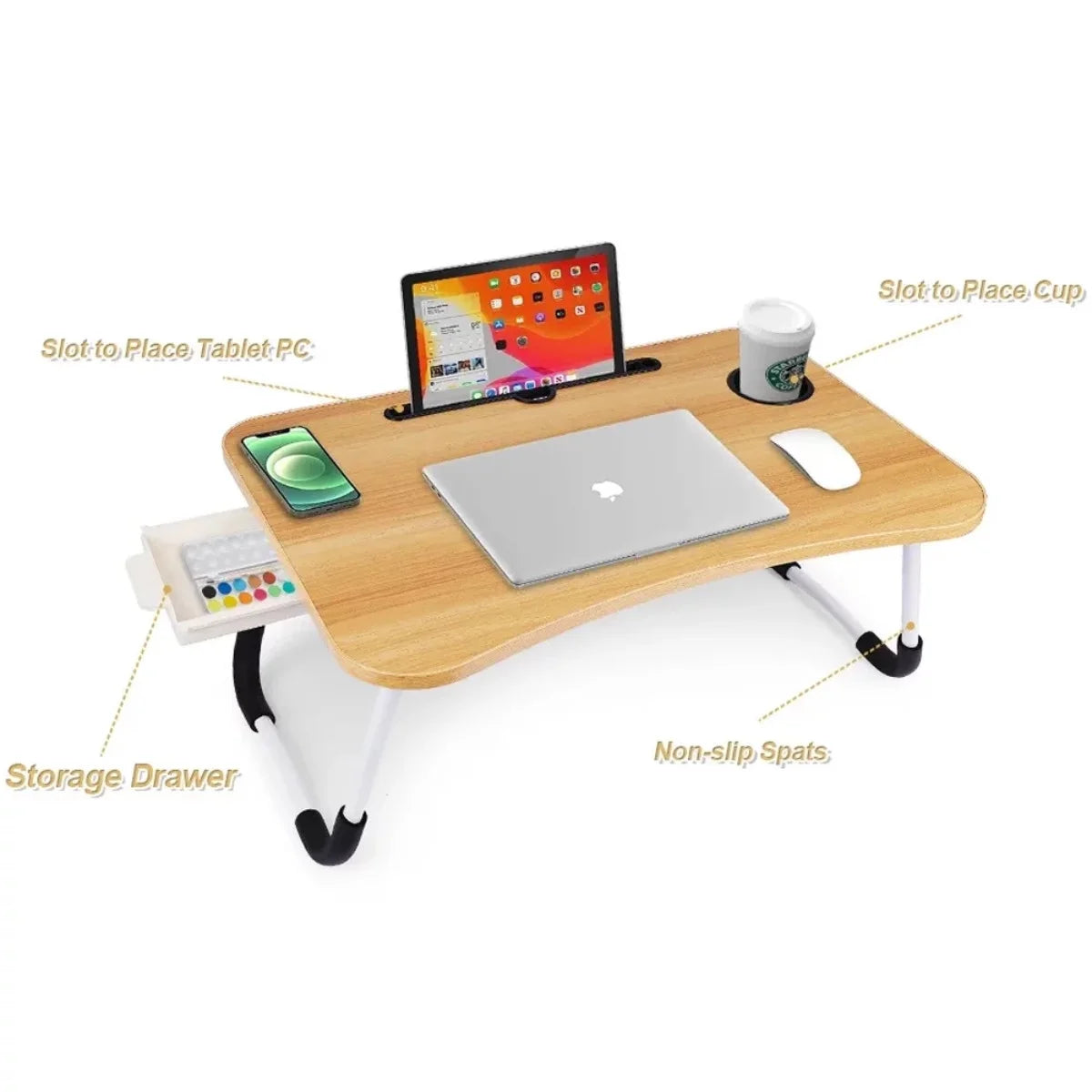 Walnut Wood Laptop Desk with Cup Holder and Drawer X209448