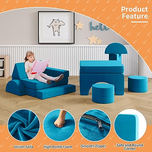 13PCS Modular Kids Play Couch (Blueberry, L) G2760