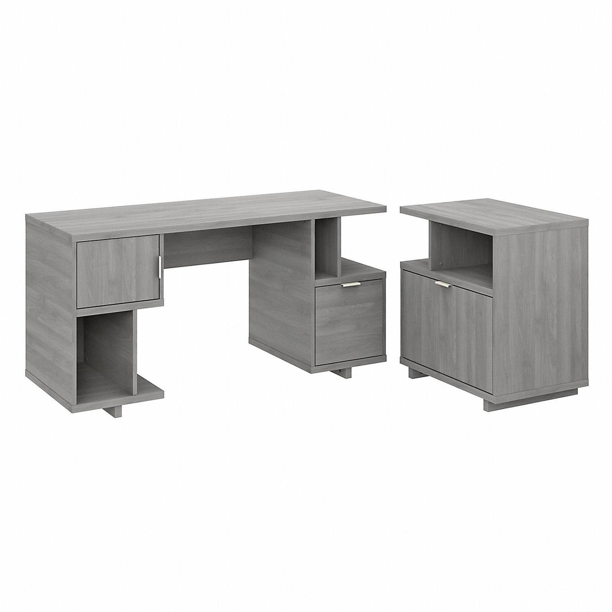 Modern Gray Computer Desk with File Cabinet A81239