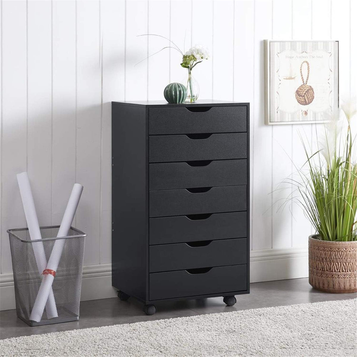 Black 7 Drawer Mobile File Cabinet S7762